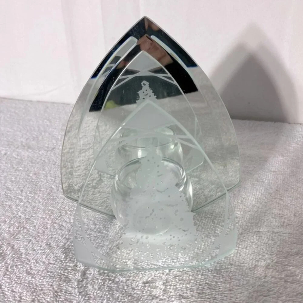 5/$35 Vintage  Glass Mirror Candle Holder Christmas Tree Festive Winter Decor